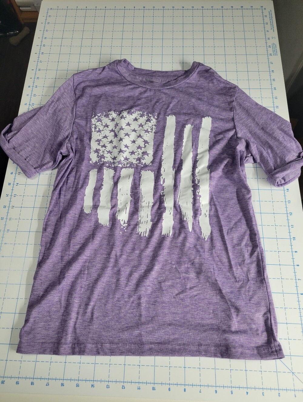 Purple Graphic Tee with Distressed Flag Print